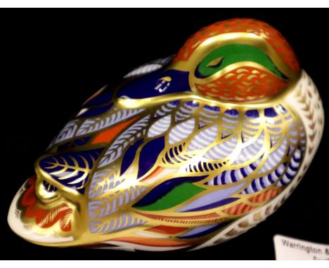 Royal Crown Derby teal duck paperweight with gold stopper, L: 13 cm. P&P Group 1 (£14+VAT for the first lot and £1+VAT for su