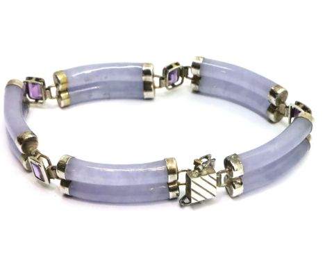 Purple jade silver mounted bracelet. P&amp;P Group 1 (£14+VAT for the first lot and £1+VAT for subsequent lots) 