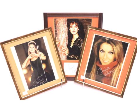 Three signed Celine Dion photographs with CoAs. P&amp;P Group 2 (£18+VAT for the first lot and £3+VAT for subsequent lots) 