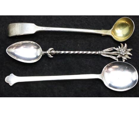 Three pairs of hallmarked silver spoons including a Georgian condiment ladle, combined 32g. P&amp;P Group 1 (£14+VAT for the 