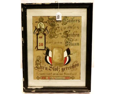 WWI framed Imperial German service record collage, 38 x 29 cm. P&amp;P Group 3 (£25+VAT for the first lot and £5+VAT for subs