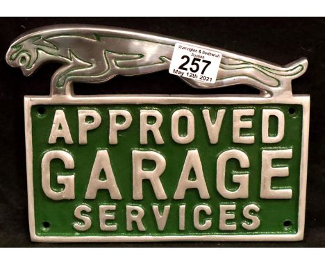 Chrome Jaguar Approved Garage Services sign, L: 23 cm. P&amp;P Group 1 (£14+VAT for the first lot and £1+VAT for subsequent l