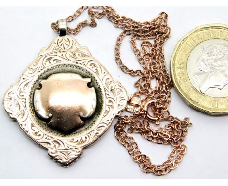 Hallmarked silver gilt fob and 925 neck chain, 15g. P&amp;P Group 1 (£14+VAT for the first lot and £1+VAT for subsequent lots