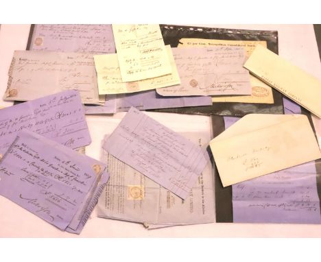 Admiral Thomas Le Marchant Gosselin and his heirs, approximately forty 1860s stockbrokers advices and share purchase certific