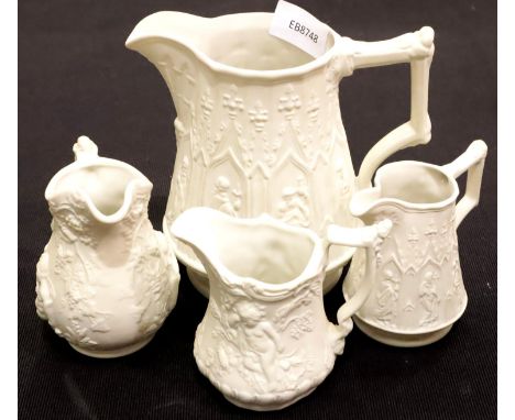 Four Portmerion white bisque graduated jugs. P&amp;P Group 3 (£25+VAT for the first lot and £5+VAT for subsequent lots) 
