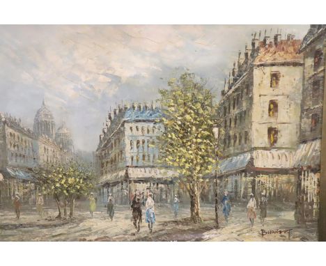 Carol Burnett, framed oil on board French street scene. Not available for in-house P&amp;P, contact Paul O'Hea at Mailboxes o