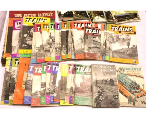 Assorted railway books, approximately forty copies of Trains Illustrated c1950 and approximately fifty colour train postcards