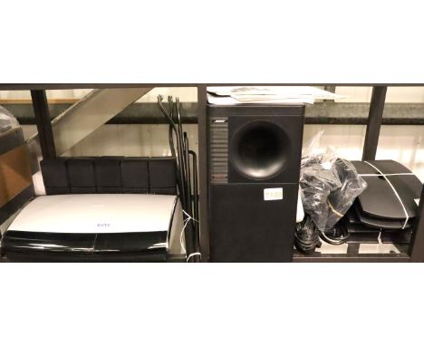 Bose Acoustimass 15 home theater speaker system comprising sub woofer five surround speakers and av28 media center with assoc