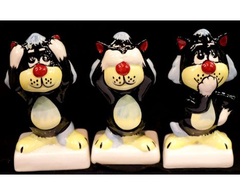 Lorna Bailey cats, Speak No Evil, See No Evil, Hear No Evil, H: 15 cm. P&P Group 2 (£18+VAT for the first lot and £3+VAT for 