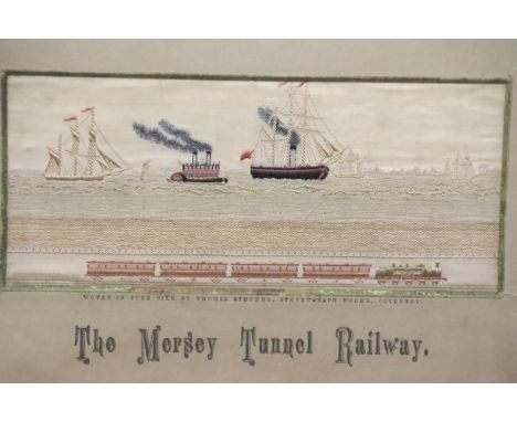 Framed Mersey tunnel railway stevengraph, 14 x 6 cm. Not available for in-house P&amp;P, contact Paul O'Hea at Mailboxes on 0