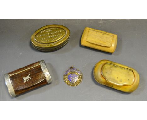 An early 20th Century miners snuff box, James Shaw, .....1901, others horn (4)