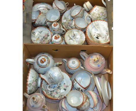 An early 20th century Japanese eggshell part tea set comprising teapot, cream jug, sugar bowl, cups and saucers, etc; another