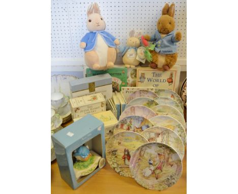 Peter Rabbit Interest - Wedgwood Collectors Plates; Border Fine Art Rocking Money Bank; book collections; Peter Rabbit Soft T
