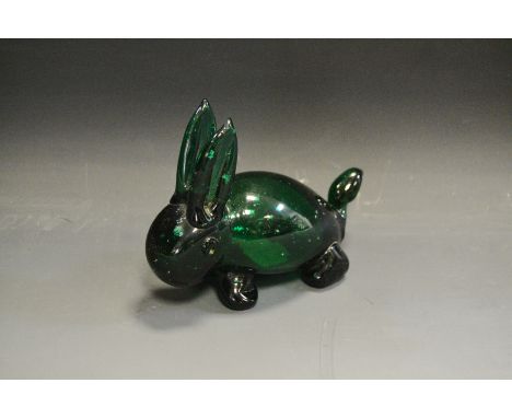 An unusual Victorian green glass model of a rabbit, c.1880