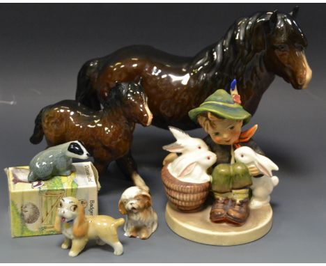 A Beswick Bay Dartmoor Pony; a Foal; a Wade Lady; a Wade Badger; a Hummel figure; Playmates (6)