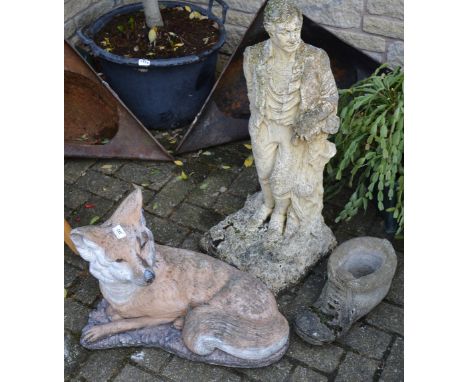 Garden Statutory - a composite model of a recumbent fox; a composite figure of a Georgian gentleman; etc