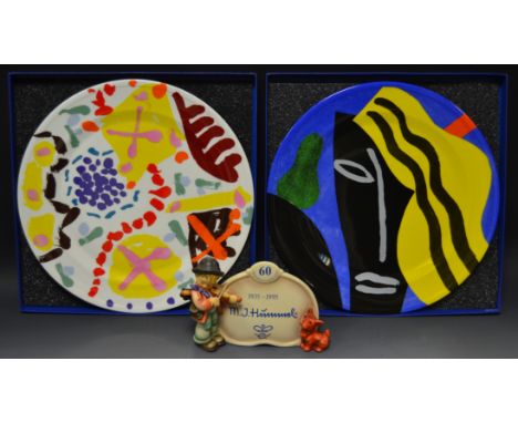 A Wedgewood National Art Collections fund Limited Edition plate; Bruce McLean and Patrick Heron (2); a Hummel collectors stan