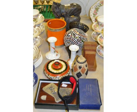 Ephemera - a contemporary resin bronzed model of a Zebra and foal; a Moroccan ceiling light; a pair of boudoir candlesticks; 