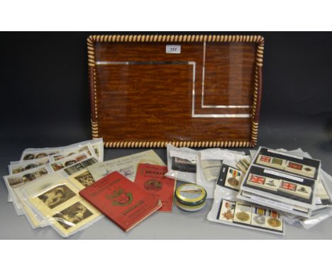 Cigarette cards - Army badges; silks; full and part sets; Huntley and Palmer tin, postcards; Walkers pocket guide to London; 