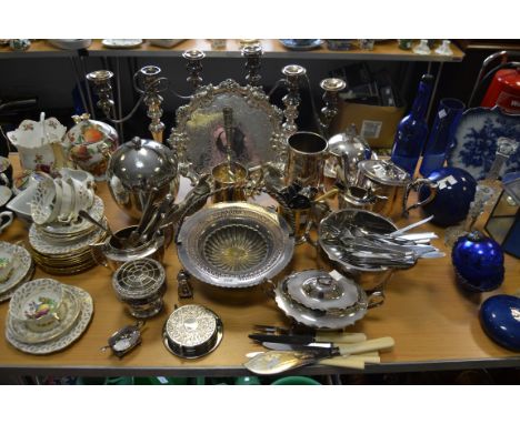 Plated ware - a silver plated serving dish and domed cover with stylised flame finial and engraved 'Presented by no 199 OMC R