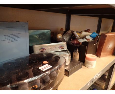 Shelf of ladies cosmetics and a Charles Worthington roller set CONDITION REPORT: The electrical items included in this lot ha