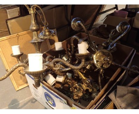 Box of brass light fittings 
