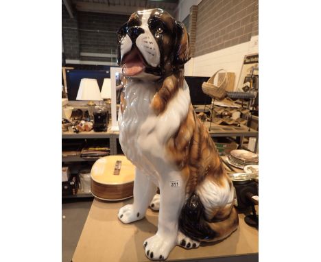 Large St Bernard ceramic dog A/F H: 98 cm CONDITION REPORT: This item cannot be posted.