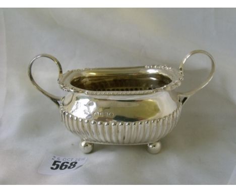 Victorian small boat shaped sugar basin with egg and  dart rim 5.5” over handles Lon by EH 120g.    
