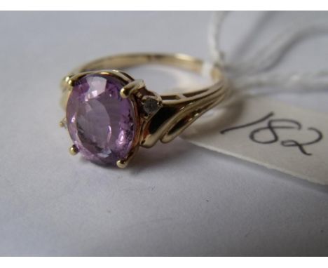 9ct amethyst and diamond dress ring approx size P 3g  