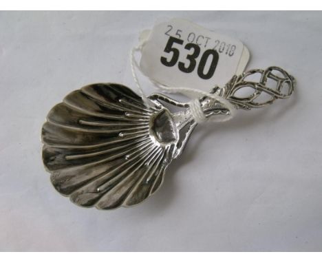 Unusual Georgian caddy spoon, the shell bowl with  lace work handle makers mark IR     