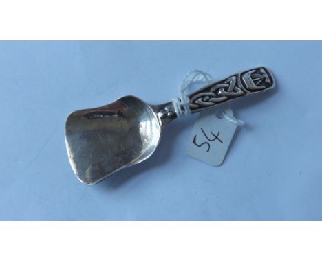 IONA: silver Celtic caddy spoon with maker’s mark   H.H.I. (Highland Home Industries) 1948      