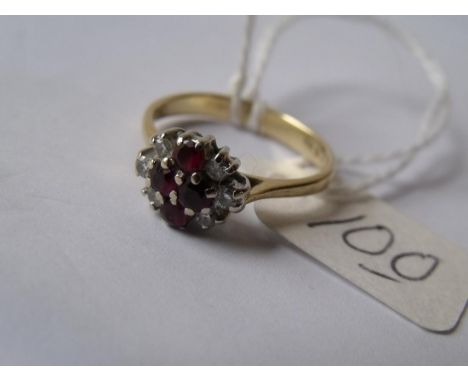 18ct gold ruby &amp; diamond cluster ring approx   size L 3g        