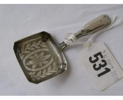 Georgian fiddle pattern caddy spoon with wriggle  work to bowl Birm 1822 by IT      