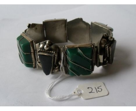 Silver stone set chunky panel bracelet     