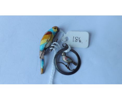 Two silver vintage &amp; enamel items of jewellery with bird motifs.        