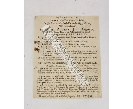 JELLI ALEXANDER, Engineer. Fireworks, Newcastle.&nbsp;Single leaf advertisement, 7" x 5.5". By Permisssion, Tomorrow ... At M