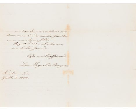 A letter by King Miguel I of Portugal to the Dr. António Joaquim Ribeiro Gomes AbreuMIGUEL, Dom (Rei de Portugal).- 1 Autogra