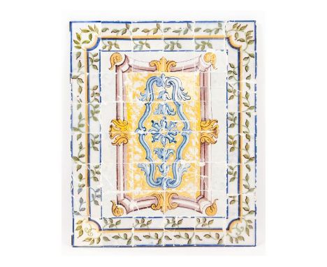 A glazed tile panelComposed of 48 tilesFoliage motifs decoration in blue, green, yellow and manganesePortugal, 19th / 20th ce
