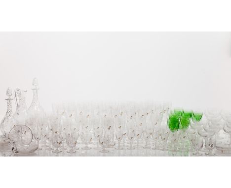 A part drinking glasses set with monogram for Queen Maria PiaBlown and molded crystal Geometric and foliage motifs decoration