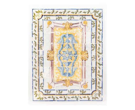 A glazed tile panelComposed of 48 tilesFoliage motifs decoration in blue, green, yellow and manganesePortugal, 19th / 20th ce