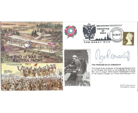 Great War Cover The End of War on the Eastern Front 1917 signed by The Princess Olga Romanoff. Postmark 80th Anniversary The 