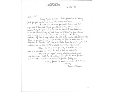 World War Two Sir Frank Whittle ALS dated 10th Oct 1985. Sir Frank Whittle OM KBE CB FRS FRAeS (1 June 1907 - 9 August 1996) 