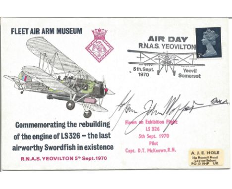Fleet Air Arm flown cover signed by Lt. Cdr. John Moffat (818 Sqn., Swordfish pilot, famous for crippling the Bismarck). Flee