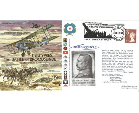 Great War Cover Third Ypres The Battle of Broodseinde 4-8 October signed by Peter, Lord of Abbots Hay. Postmark 80th Annivers