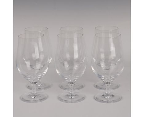 Set of 6 clear crystal stemmed glasses. Orrefors mark. This item has its original box: 8"L x 12"W x 7"H. Issued: 20th century