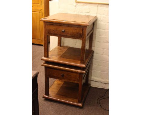Pair hardwood single drawer lamp tables, 47cm high by 55cm wide by 54cm deep.