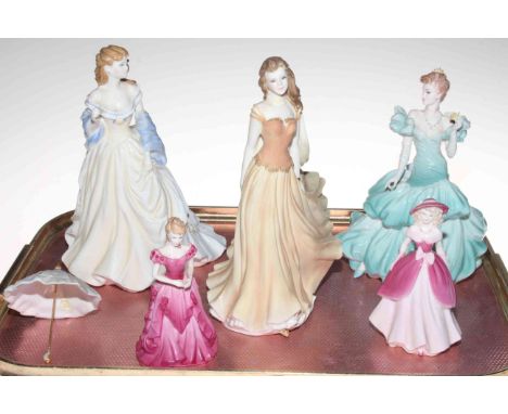 Two Royal Worcester ladies, Charlotte and Wistful, and three Coalport ladies (5).