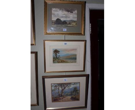 J.W. Hepple, John Heaney and R For..., three small framed landscape watercolours, all framed.
