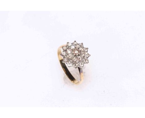 Diamond twenty one stone cluster ring, size L.