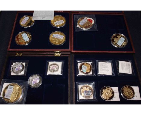 Collection of gold plated and other coins. Including: The History of British Coinage, Historical Series E, British Banknotes,